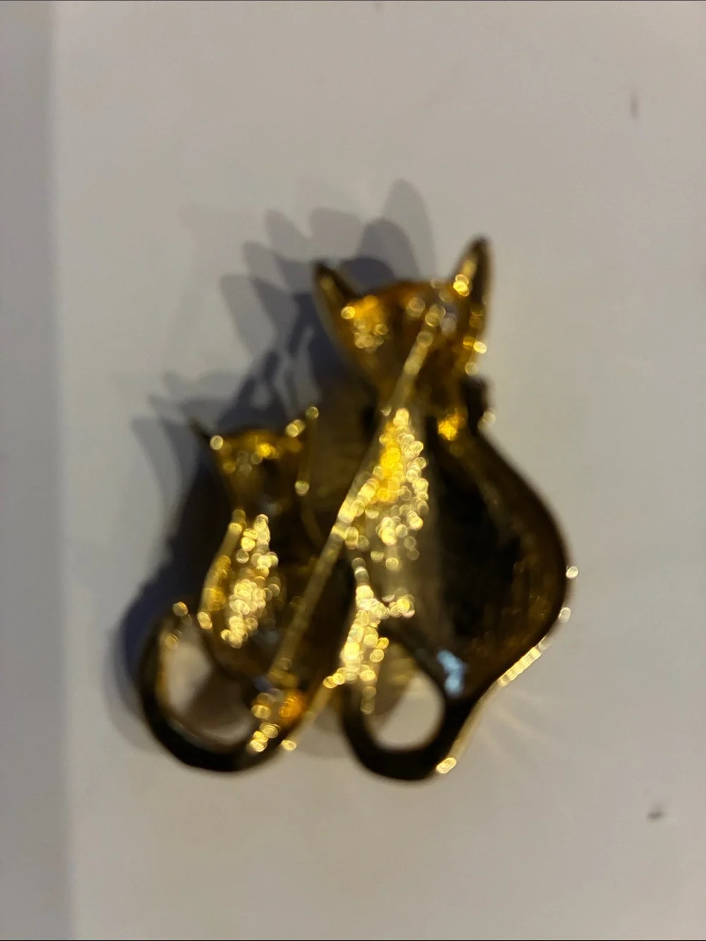 Vintage Couture Brooch White Rhinestone Gold Tone Cats Two Kitties  Side X Side